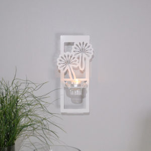 Maskrosfrö, vit ljushållare för vägg